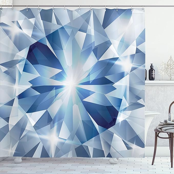 Ambesonne Diamonds Shower Curtain, Sharp Shaded Group of Frozen Diamond with Patterns Image Print, Cloth Fabric Bathroom Decor Set with Hooks, 69" W x 75" L, Blue Grey