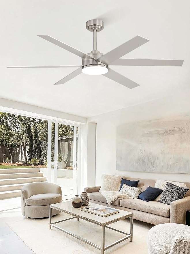 Fanbulous 56 Inch Ceiling Fans with Lights and Remote, Reversible 6 Blades, Dimmable, 3000K-6000K Adjustable, Outdoor Ceiling Fans for Patios, Large Ceiling Fan for Indoor or Covered Outdoor, Nickel
