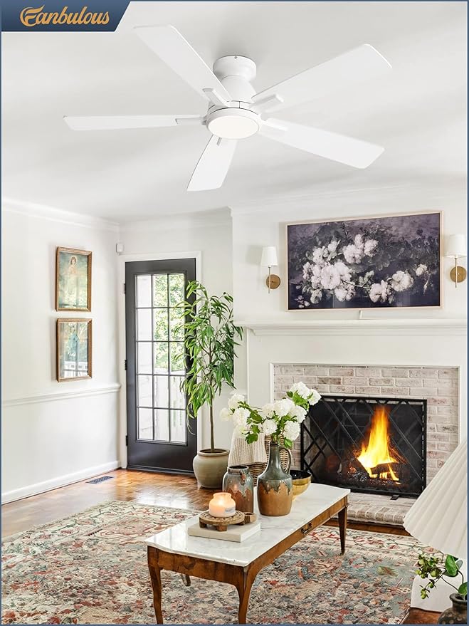 Fanbulous 46 inch Ceiling Fans with Lights, Flush Mount Ceiling Fan and Remote, Modern Low Profile, 3CCT 20W LED Light with 6-Speeds Quiet Reversible Motor, for Bedroom, Living Room, Apartment, White