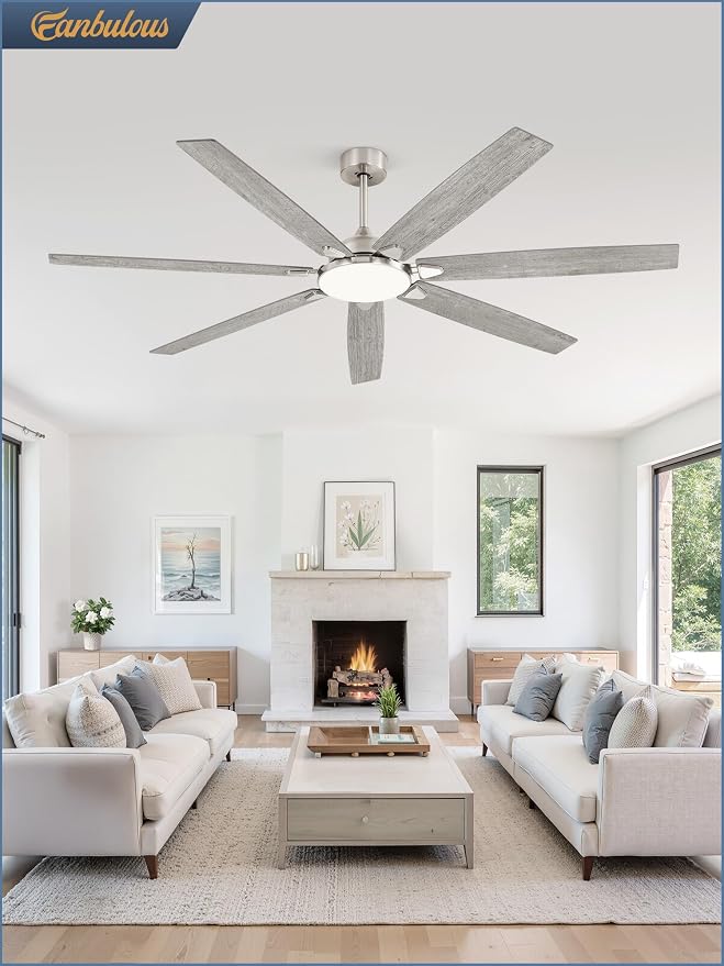 Fanbulous 72 Inch Large Ceiling Fans with Lights, Nickel Modern Ceiling Fan with Quiet DC Motor, 3CCT, Indoor/Outdoor Ceiling Fan with Dual Finish Reversible 7 Blades, Timer for Living Room, Patio