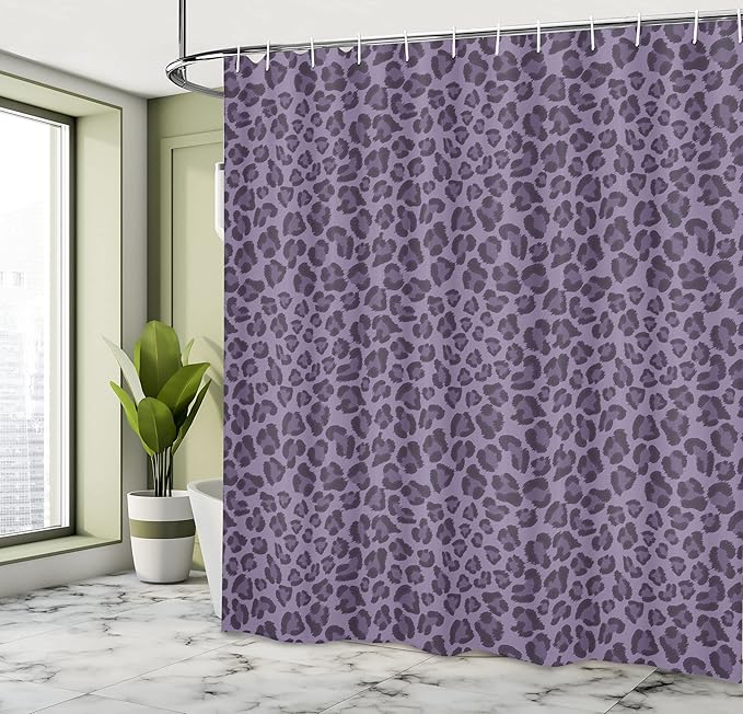 Ambesonne Animal Print Shower Curtain, Leopard Skin Wildlife Safari Design Creative Contemporary Art, Cloth Fabric Bathroom Decor Set with Hooks, 69" W x 70" L, Pale Eggplant