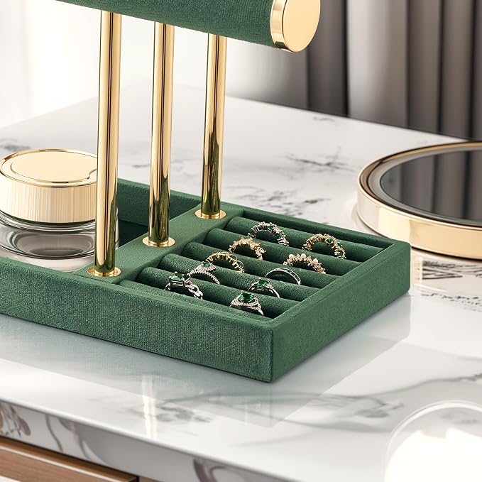 Jewelry Organizer Stand Display, 3 Tier Velvet Bracelet Holder, Green | Jewelry Organizers and Storage | Jewelry Tree | Jewelry Towers for Necklaces, Bracelets, Earrings, Rings