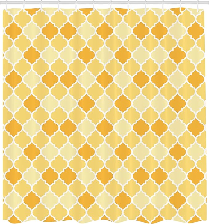 Ambesonne Quatrefoil Shower Curtain, Age-Old Trellis Pattern in The Shades of Yellow Historical Eastern, Cloth Fabric Bathroom Decor Set with Hooks, 69" W x 70" L, Marigold Mustard