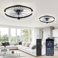 LEDIARY 2 Pack 20 Inch Ceiling Fans with Lights and Remote, Fandelier Modern Low Profile Ceiling Fan, 3000K-6000K Dimmable LED Fan Light, Black Flush Mount Ceiling Fans with Lights for Bedroom
