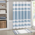 Madison Park Shower Curtain Waffle Weave Striped Pieced Design Fabric Shower Curtains for Bathroom with 3M Scotchgard Moisture Management Premium Spa Quality Modern Standard 72"x72" Blue