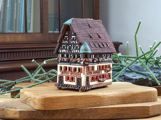 Ceramic Houses and Villages Collection - Handmade House Collectible Miniature of The Original Marienapotheke in Rothenburg Germany - Cone Incense Holder R278
