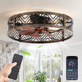 LEDIARY 23" Caged Ceiling Fan with Light, Large Flush Mount, App&Remote Control, Low Profile Bladeless Fan Light Fixture 6 Speed, Reversible and Quiet Motor-Black Gold
