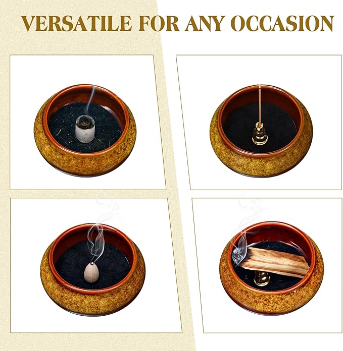 Maxcheck 4 Pcs Ceramic Incense Burner with Copper Lid Metal Incense Holder Lotus Cone Burner for Sandalwood Palo Santo Sage Cones Meditation Yoga Spa Gifts Room Decor(Yellow)