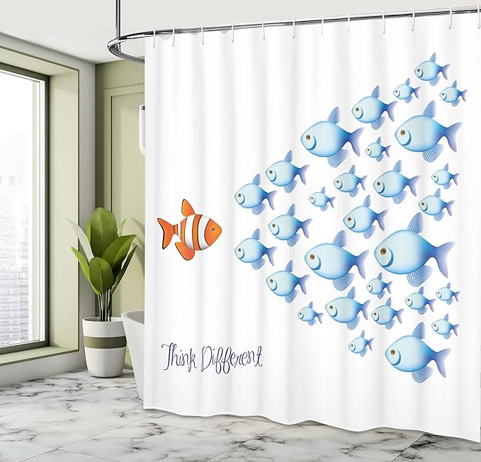 Ambesonne Saying Shower Curtain, Words with Outsider Fish Against All The Others Inspirational Art, Cloth Fabric Bathroom Decor Set with Hooks, 69" W x 70" L, Orange Blue