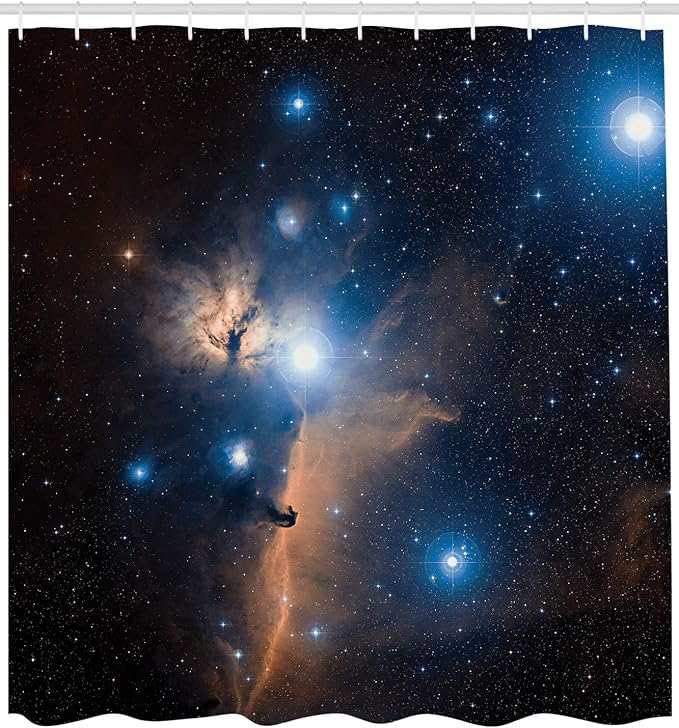 Ambesonne Outer Space Shower Curtain, Nebula Gas Clouds in The Outer Space Image Celestial Mystery Dust Cosmos, Cloth Fabric Bathroom Decor Set with Hooks, 69" W x 70" L, Navy Blue