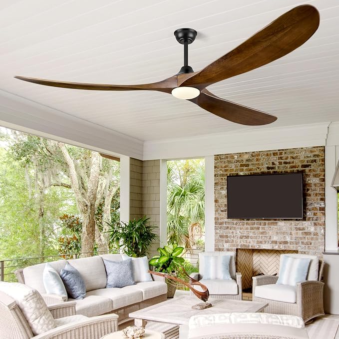 ABZ 72 Inch Ceiling Fans with Lights, Solid Wood Propeller Large Ceiling Fans with Lights and Remote Control 3 Blades Outdoor Ceiling Fan High cfm for Patios Gazebo Indoor Farmhouse, Walnut Wood