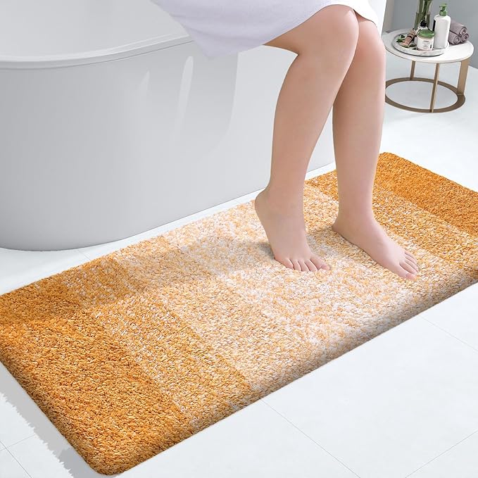 OLANLY Bathroom Runner Rugs Mat 44x24, Extra Soft Absorbent Microfiber Bath Rugs, Rubber Backing, Quick Dry, Washable Long Bath Mats for Bathroom, Tub and Shower, Home Decor Accessories, Golden Yellow