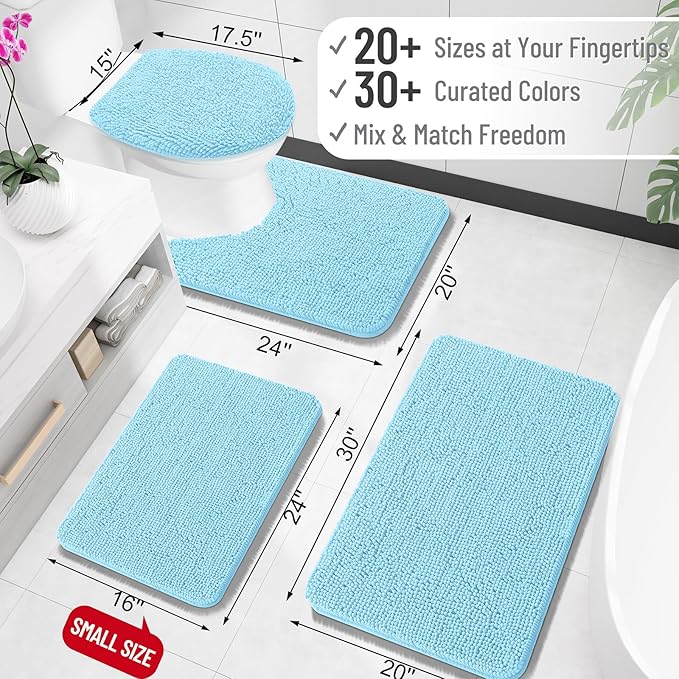 OLANLY Large Bathroom Rugs 40x24, Extra Soft Absorbent Chenille Bath Rugs, Rubber Backing Quick Dry, Machine Washable Bath Mats for Bathroom Floor, Tub and Shower, Home Decor Accessories, Sky Blue
