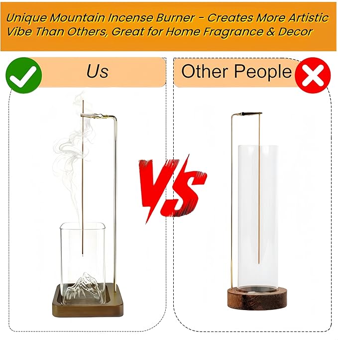 Bamboo-Wood Incense Holder for Sticks, Anti-Ash Flying Burner with 40 Incense Sticks & Removable Glass Ash Catcher, Home Decor for Meditation Yoga Spa (1)