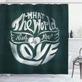 Ambesonne Saying Shower Curtain, What The World Needs Now is Love Lettering Art in Circle Typography Hippie Art, Cloth Fabric Bathroom Decor Set with Hooks, 69" W x 70" L, Emerald White