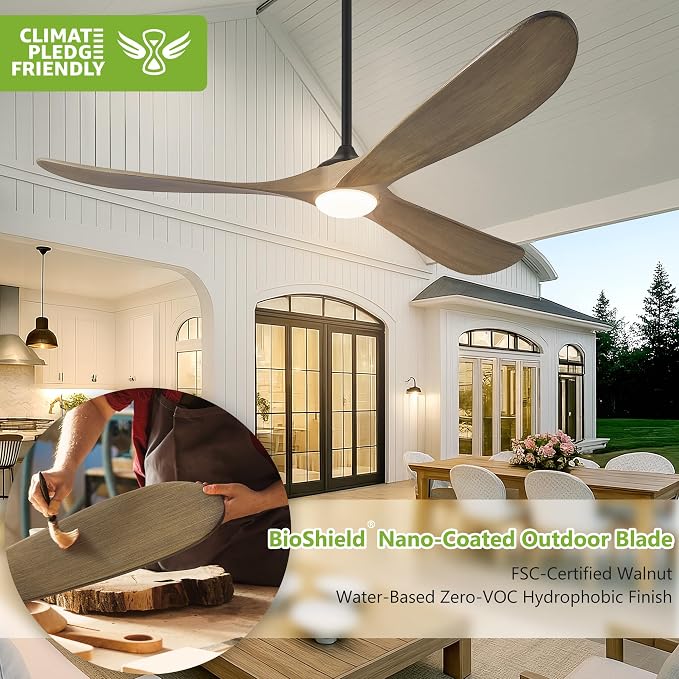Haipeel 72 Inch Ceiling Fans with Lights, Wood Outdoor Ceiling Fan for Patio and Remote Control Rustic Propeller Large Ceiling Fans with Light Farmhouse Indoor Quiet High cfm, Bronze Gray