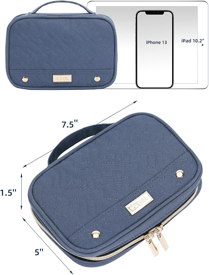 NISHEL Travel Jewelry Case Organizer, Tangle-Free Necklace Storage Bag | Stores rings, earrings, bracelets and watches in a compact case for travel and daily use, Aegean-Blue, Small
