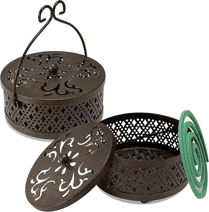 MyLifeUNIT Mosquito Coil Holder, 2 Pack Retro Portable Mosquito Incense Burner for Home and Camping (Brown)