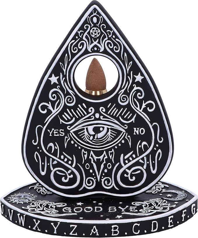 Nemesis Now Spirit Board Planchette Backflow Incense Burner 15cm, Resin, Black, Spirit Board Incense Holder, Black and White Spirit Board Design, Cast in Resin, Hand-Painted, Holds Incense Stick