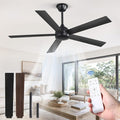 52 Inch Ceiling Fan no Light, Black Ceiling Fan with Remote, 6-Speeds, Quiet Reversible DC Motor, Small Ceiling Fans without Lights for Bedroom, Living Room, Patio, Indoor/Outdoor Use