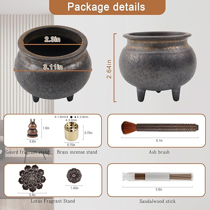 Antique Gilding Ceramic Incense Burner Stick Holder, Minimalist Retro Three-Footed Design, for Sticks Backflow Incense Palo Santo Sage Bundle, Meditation Yoga Massage Home Decor, Easy Clean