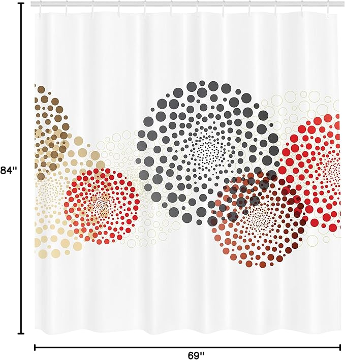 Ambesonne Abstract Shower Curtain, Modern and Cool Design of Contemporary Dots and Circled Design Geometric Concept Artwork Print, Cloth Fabric Bathroom Decor Set with Hooks, 69" W x 84" L, Red Grey