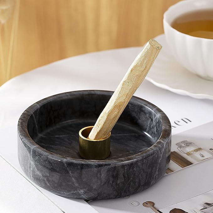 Palo Santo Holder, Natural Marble Incense Burner for Palo Santo Sticks, Handmade Palo Santo Wood Incense Stick Holder(Natural Black)