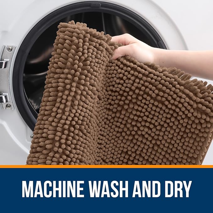 OLANLY Large Bathroom Rugs 59x35, Extra Soft Absorbent Chenille Bath Rugs, Rubber Backing Quick Dry, Machine Washable Bath Mats for Bathroom Floor, Tub and Shower, Home Decor Accessories, Mocha
