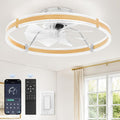 LEDIARY Ceiling Fans with Lights and Remote, 24'' Low Profile Ceiling Fan with Light, 3000-6000K Dimmable Fandelier Ceiling Fans, Modern Flush Mount Fan for Bedroom with 6 Wind Speeds- Wood Grain