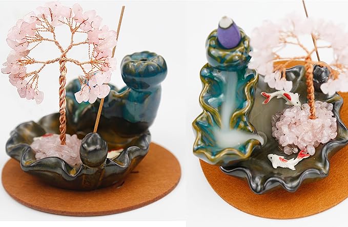 Dreamgirnh Backflow Incense Holder, Waterfall Incense Burner, Gemstone Money Tree Home Living Room Decorations Office Accessories for Women, Mothers Day Mom Gifts (Rose Quartz)