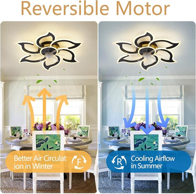35" Black Modern Ceiling Fan with Light Remote Control, 3 Light Color 6 Speeds Samll Low Profile Ceiling Fan for Bedroom Kitchen