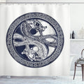 Ambesonne Celtic Dragon Shower Curtain, Mystic Yin Yang Creatures in Round Frame, Cloth Fabric Bathroom Decor Set with Hooks, 69" W x 84" L, Violet Blue Off White