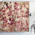 Ambesonne Antique Shower Curtain, Grungy Effect Cherry Blossoms on Retro Background Floral Art Work Nostalgia, Cloth Fabric Bathroom Decor Set with Hooks, 69" W x 70" L, Beige and Pink