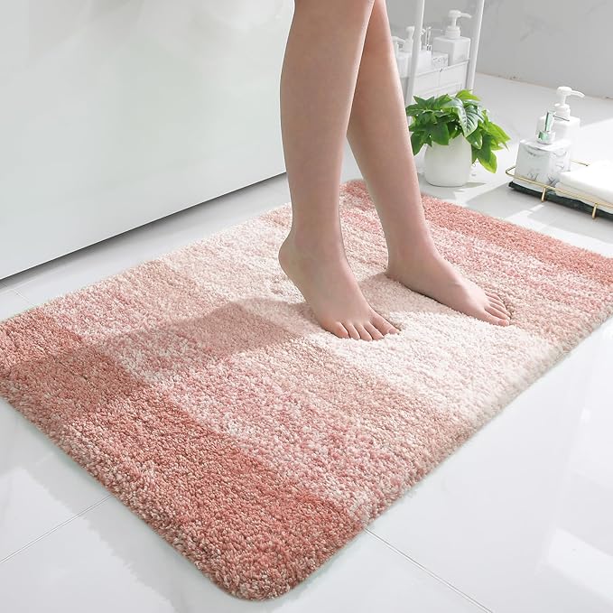 OLANLY Bathroom Rugs Mat 36x24, Extra Soft Absorbent Microfiber Bath Rugs, Rubber Backing, Quick Dry, Machine Washable Bath Mats for Bathroom Floor, Tub and Shower, Home Decor Accessories, Peach