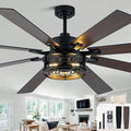 72" Farmhouse Ceiling Fan with Lights Remote Rustic Ceiling Fan | Black Caged Fandelier Large Industrial Chandelier for Living Room Indoor Covered Outdoor, Reversible Quiet DC Motor 6 Speeds
