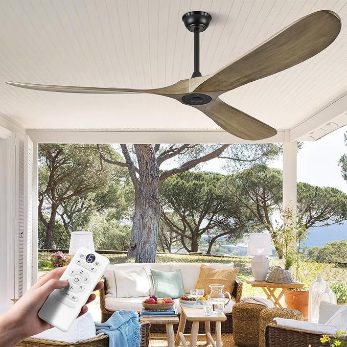 ABZ 72" Ceiling Fan without Light - 72 inch Propeller Solid Wood Blades Bronze Gray Ceiling Fan no Light with Remote Control for Outdoor Indoor Patio Porch Living Room
