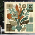 Ambesonne Mid Century Modern Shower Curtain, Abstract Retro Exotic Leaves Arrange in Vase with Lines, Cloth Fabric Bathroom Decor Set with Hooks, 69" W x 70" L, Beige Sage Green and Amber
