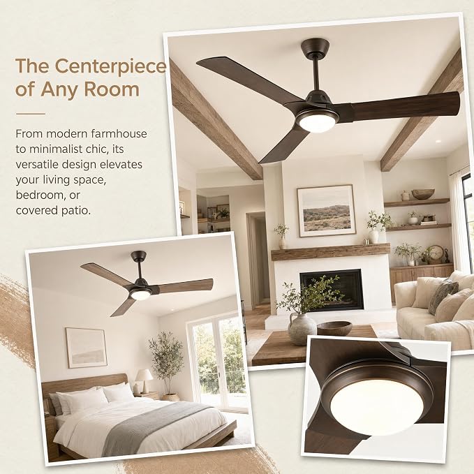 52 Inch Ceiling Fan with Light, DC Motor | Dimmable LED, 3-Color Temperatures, Reversible Blades, Quiet 30dB, Energy-Saving DC Motor, 6-Speed, 2/4H Timer, Indoor Use