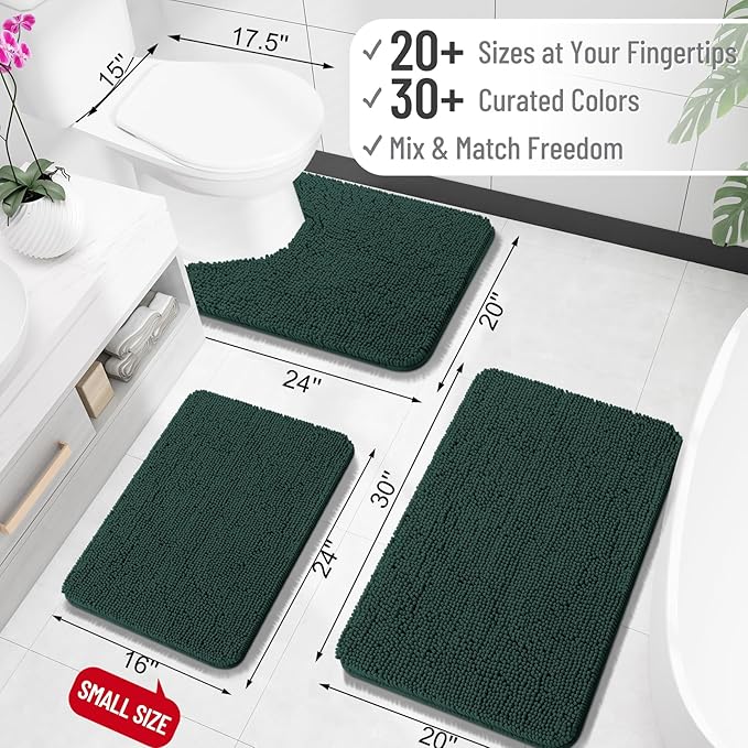 OLANLY Large Bathroom Rugs 44x32, Soft Absorbent Chenille Bath Rugs, Rubber Backing Quick Dry, Machine Washable Bath Mats for Bathroom Floor, Tub and Shower, Home Decor Accessories, Blackish Green