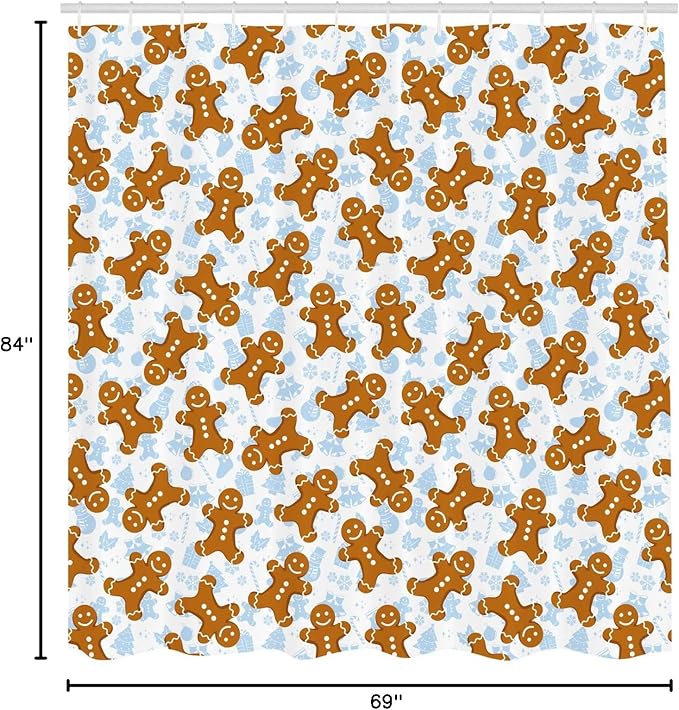 Ambesonne Gingerbread Man Shower Curtain, Traditional Christmas Cookie Pattern Tile, Cloth Fabric Bathroom Decor Set with Hooks, 69" W x 84" L, Light Caramel