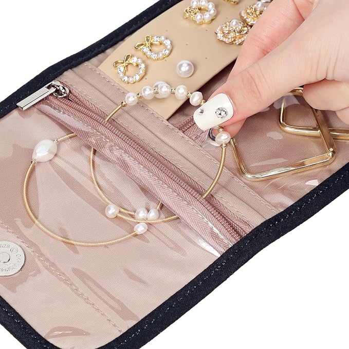BELALIFE Travel Jewelry Case, Jewelry Organizer Roll for Accessories | Bag with foldable roll design for earrings, necklaces, rings, bracelets and brooches, Black
