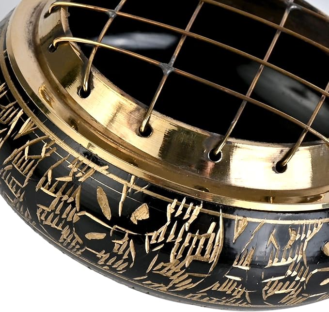 Incense Garden Decorated Brass Black Charcoal Screen Incense Burner - 2.75" Tall - Coaster Included