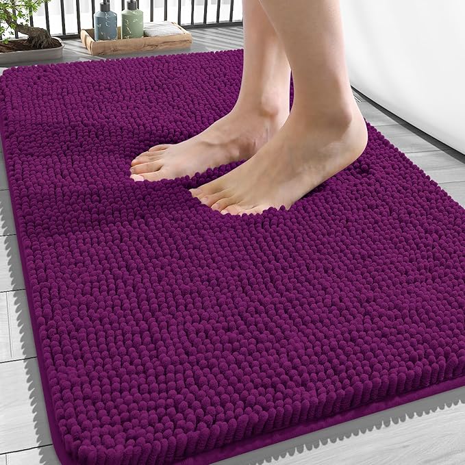 OLANLY Bathroom Rugs 34x21, Extra Soft Absorbent Chenille Bath Rugs, Rubber Backing Quick Dry, Machine Washable Bath Mats for Bathroom Floor, Tub and Shower, Home Decor Accessories, Purple