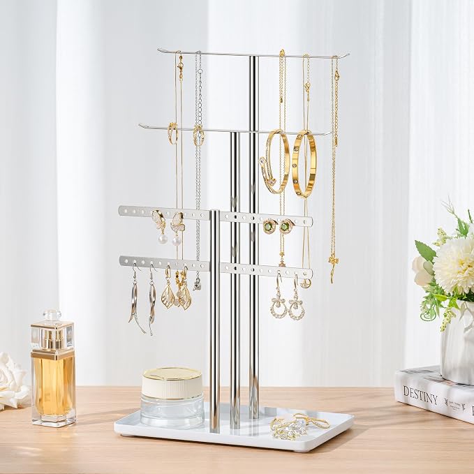 pickpiff Silver Jewelry Organizer: 14.5" Sturdy Stand for 80 Pcs Jewelry
