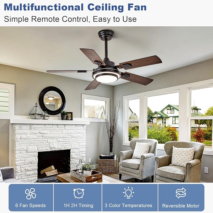 Depuley 42-Inch Ceiling Fan with Light: Walnut Ceiling Fans with 5 Blades Dual Finish Reversible - Farmhouse Ceiling Fan with Remote Control Noiseless for Living Room Outdoor Patios