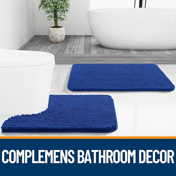 OLANLY Bathroom Runner Rugs 70x24, Soft Absorbent Chenille Bath Rugs, Rubber Backing Quick Dry, Machine Washable Long Bath Mats for Bathroom Floor, Tub and Shower, Home Decor Accessories, Royal Blue
