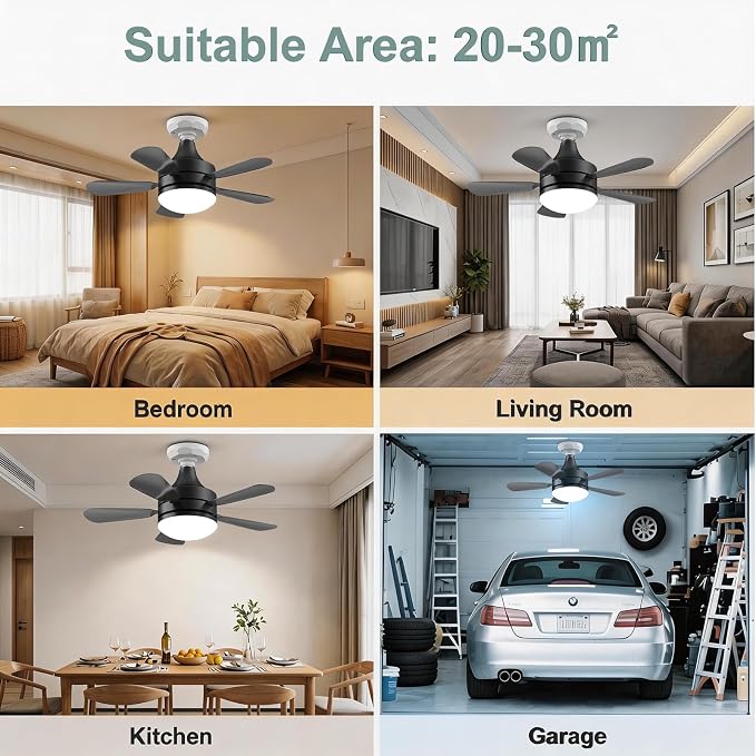17.7" Socket Fan Light, Stepless Dimmable 3000K-6500K Small Ceiling Fans with Lights and Remote, 3000 Lumens E26/E27 Light Bulb Fan with Reversible Motor, for Bedroom Garage Kitchen Living Room