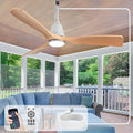 Depuley Outdoor Ceiling Fan with Lights: 52" Silver Gazebo Fans Outdoor Hanging with Remote APP Control - Plug in Waterproof Fans with Light for Patio Porch Reversible Wood Blades 3CCT 6 Speeds Timer