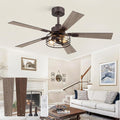 Fanbulous 1 Pack Farmhouse 48 Inch Ceiling Fans with Lights, Industrial Caged Ceiling Fans for Bedroom Living Room, Double-Sided 5 Blades Rustic Ceiling Fan-Oil Bronze