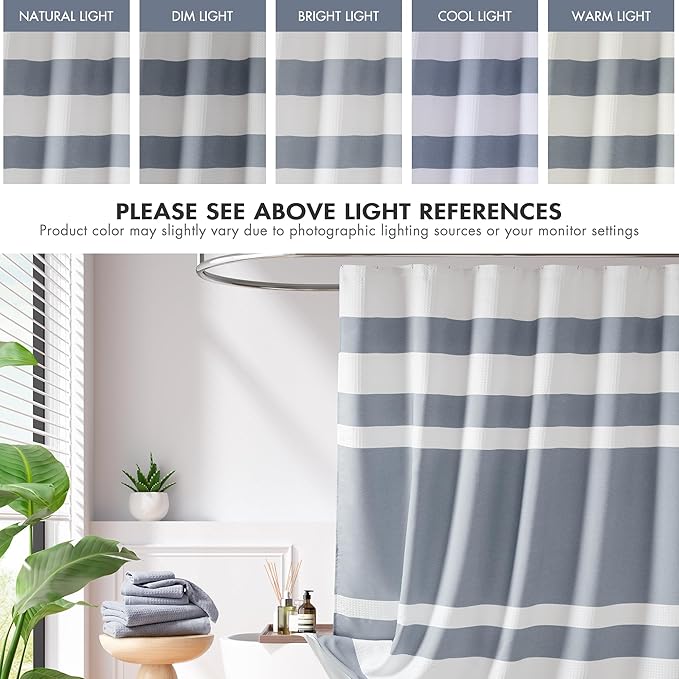 Madison Park Spa Waffle Shower Curtain Pieced Fabric with 3M Scotchgard Moisture Management, Premium Spa Quality Modern Shower Curtains for Bathroom, Standard 72x72, Indigo Blue